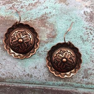 Western Concho Style Copper Tone Metal Earrings